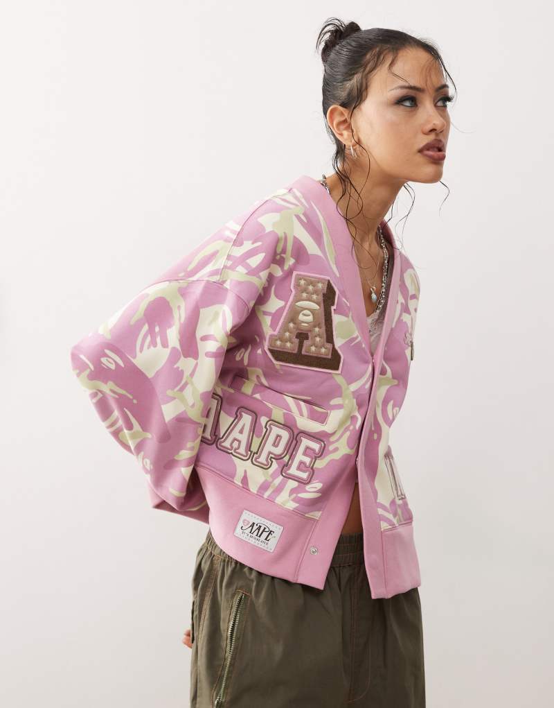 Aape By A Bathing Ape pink camo knitted cardigan in multi Aape By A Bathing Ape®