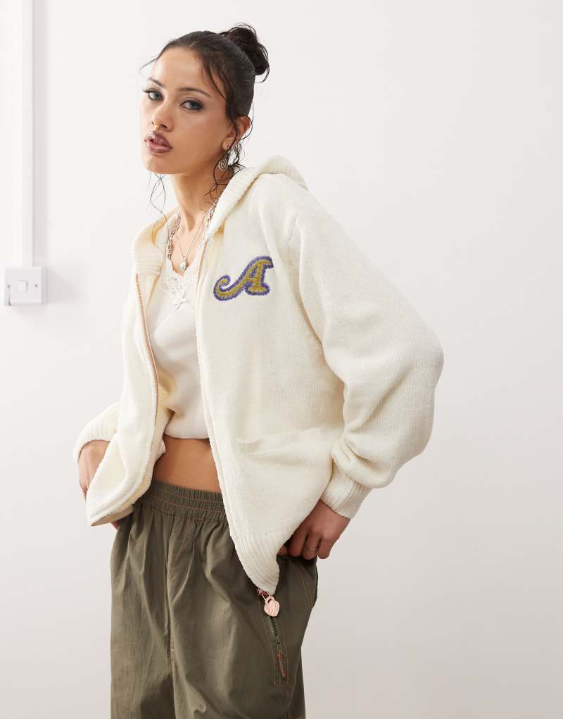 Aape By A Bathing Ape knitted logo zip-up hoodie in ivory Aape By A Bathing Ape®