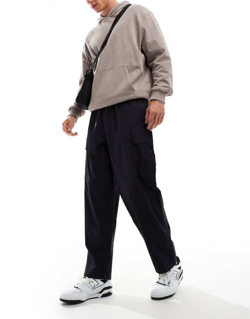 Another Influence wide leg parachute cargo pants in black Another Influence