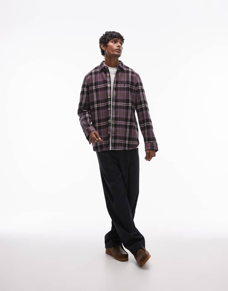 AllSaints Buzzard long sleeve plaid shirt in purple AllSaints