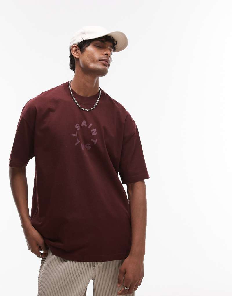 AllSaints Tierra oversized t-shirt in deep red AllSaints