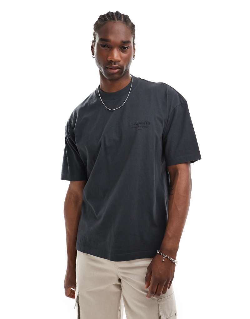 AllSaints Xander tonal logo T-shirt in gray AllSaints