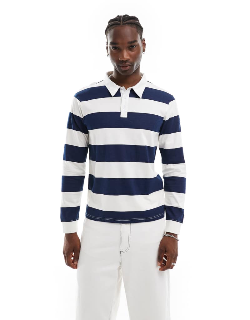 Another Influence striped rugby long sleeve t-shirt in blue Another Influence