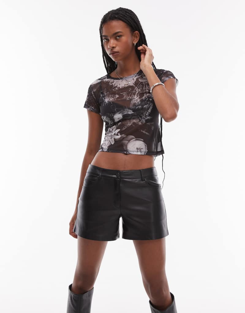 AllSaints Ellie mesh t-shirt in black print exclusive to ASOS AllSaints