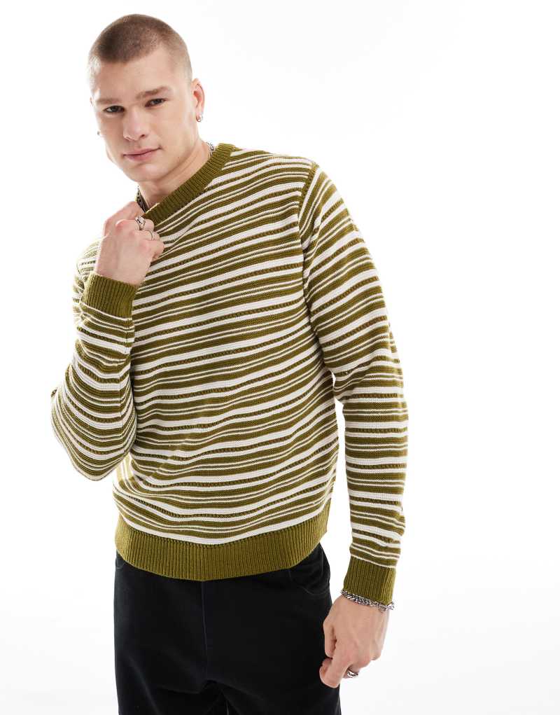 Another Influence striped round neck sweater in khaki Another Influence