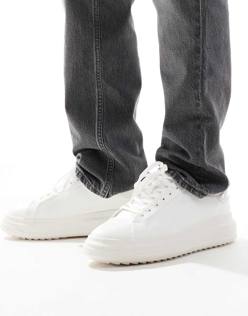 Bershka lace up sneakers in white Bershka