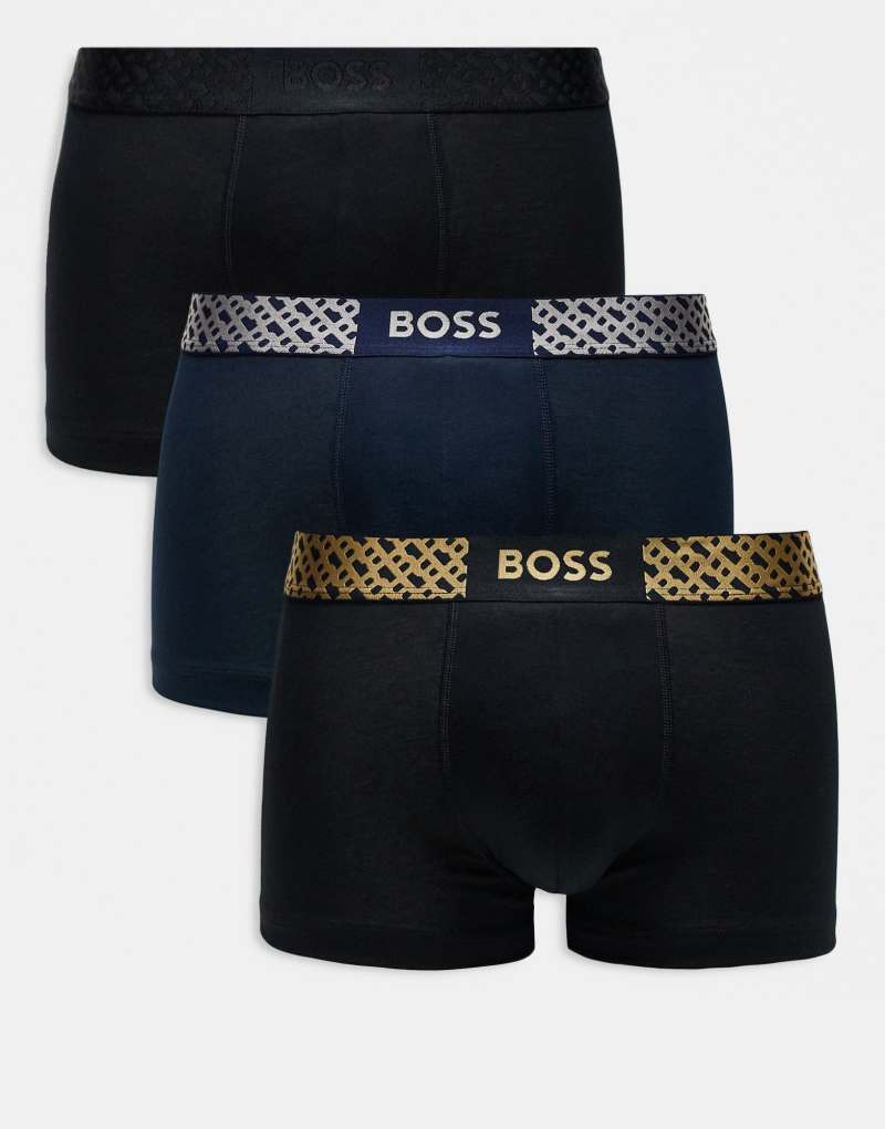 BOSS Bodywear 3 pack giftset trunks in black and navy Boss