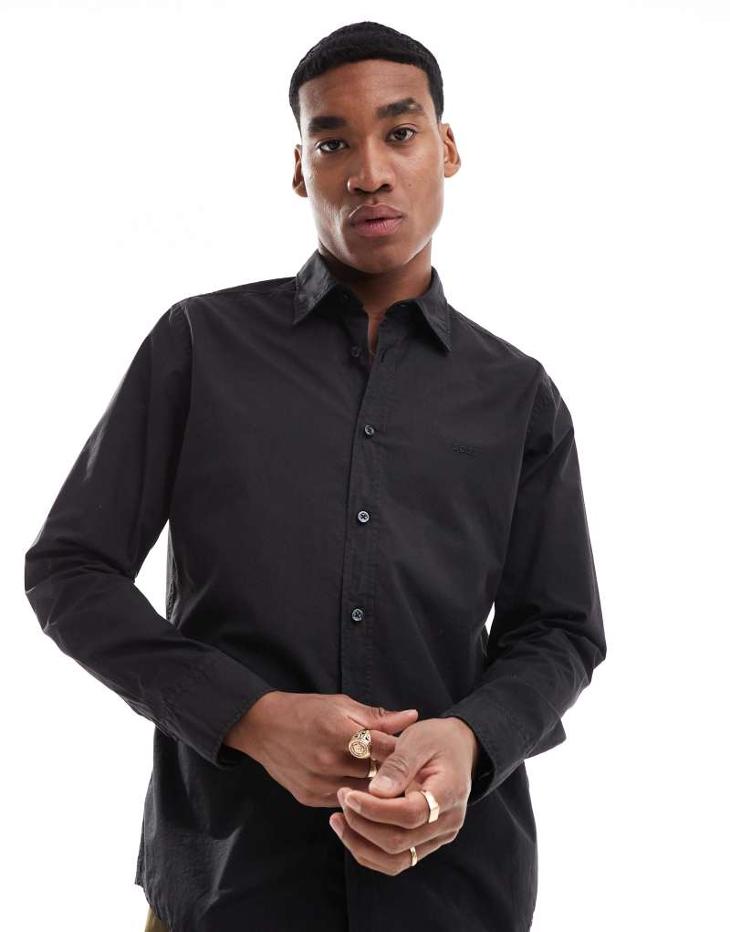 BOSS Orange relegant poplin long sleeve shirt in black BOSS Orange