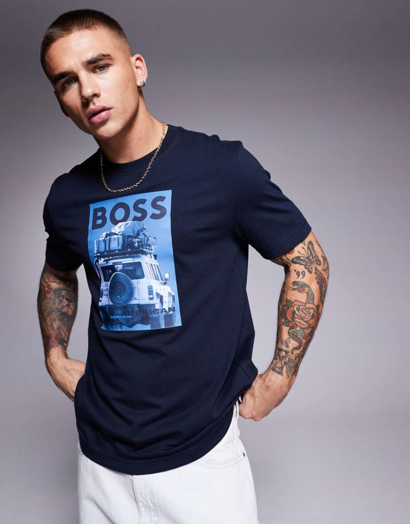 BOSS Orange Te_Mextour packed jeep logo print T-shirt regular fit in navy BOSS Orange