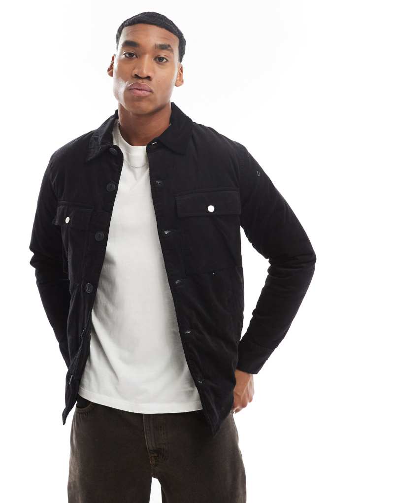 Brave Soul padded button-up cord jacket in black Brave Soul