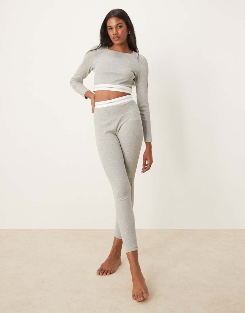 Calvin Klein Modern rib lounge logo waistband leggings in gray Calvin Klein