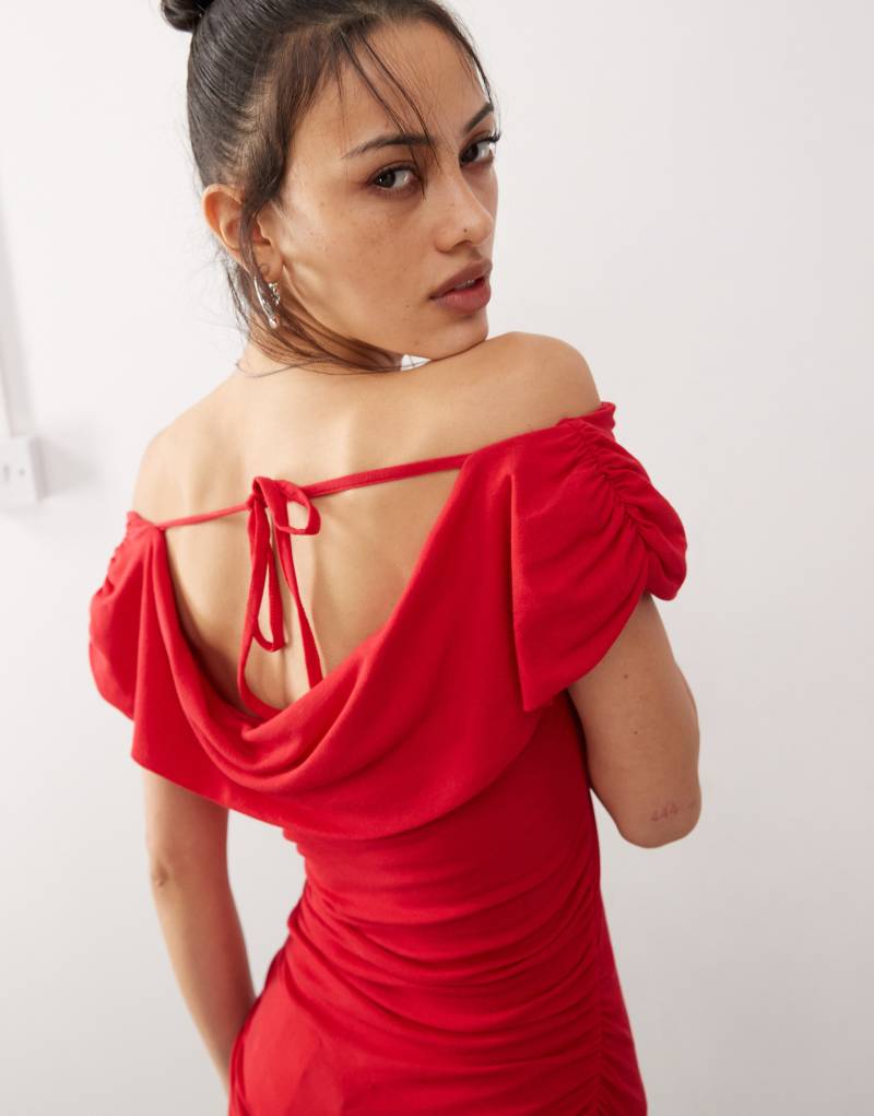 COLLUSION off shoulder scoop detail top red Collusion