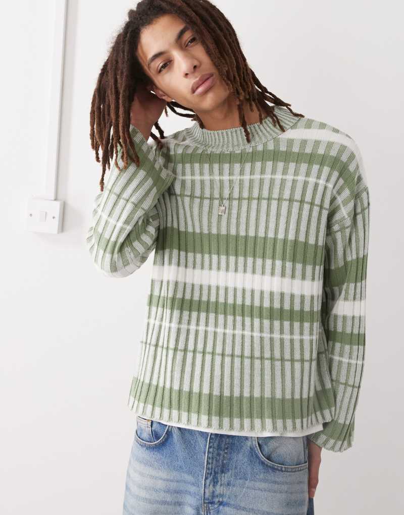 COLLUSION knit oversized sweater in green stripe Collusion