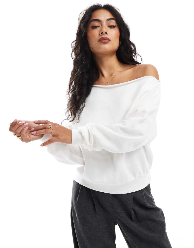 Cotton On classic fleece one shoulder sweatshirt in white Cotton On