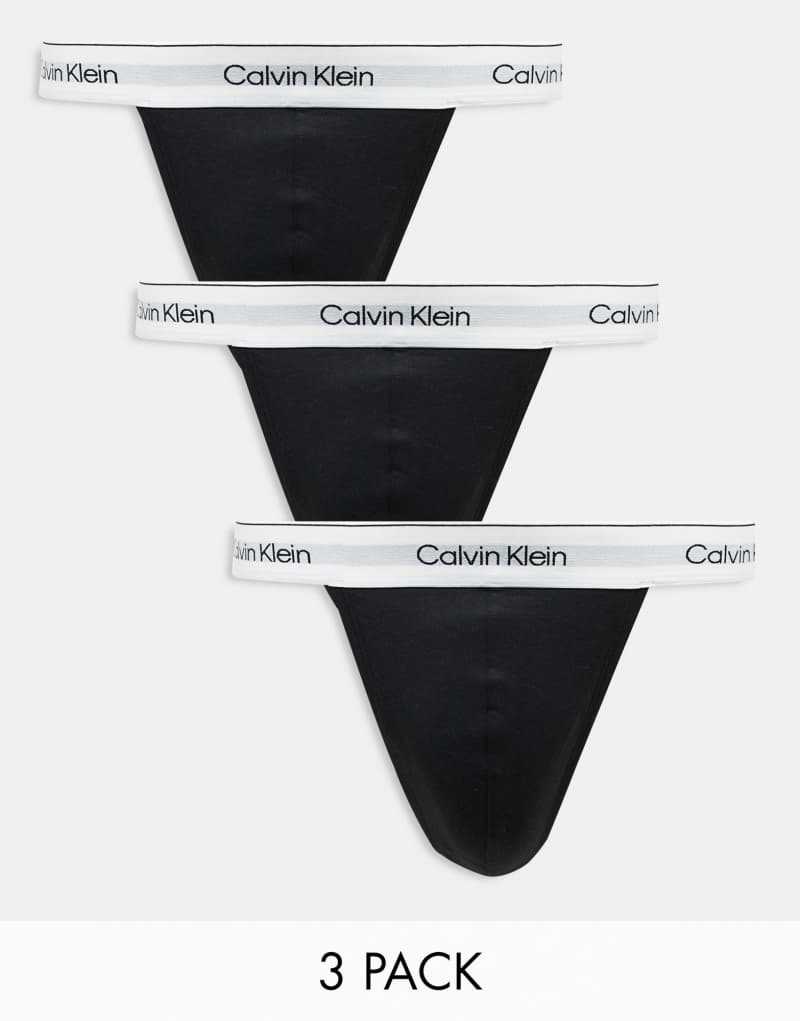 Calvin Klein Modern Cotton 3 pack thong in black Calvin Klein