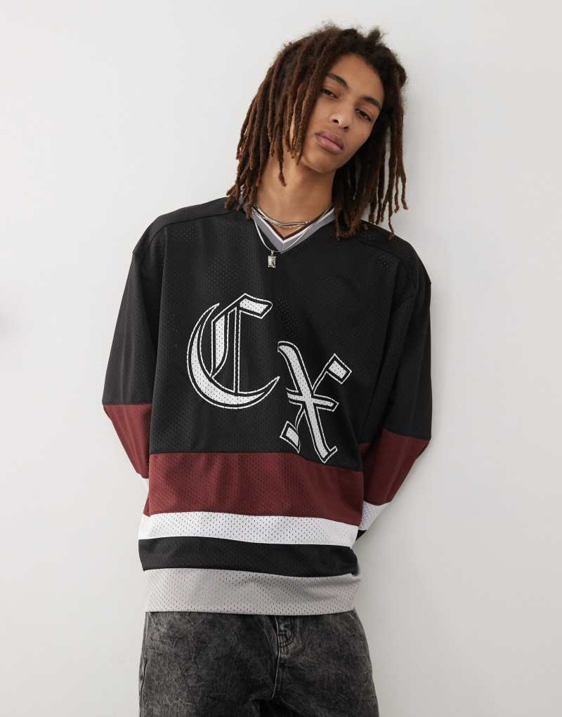 COLLUSION V neck long sleeve football top in multi Collusion