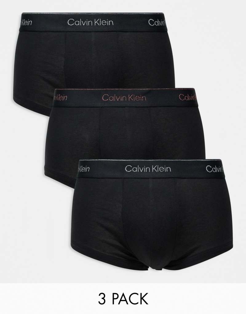 Боксёры Calvin Klein Modern Cotton, 3 штуки, низкая талия, с цветным логотипом на поясе, черные Calvin Klein