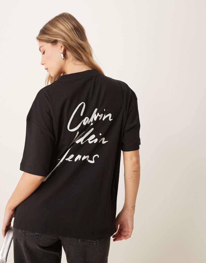 Calvin Klein Jeans script logo oversized t-shirt in black Calvin Klein