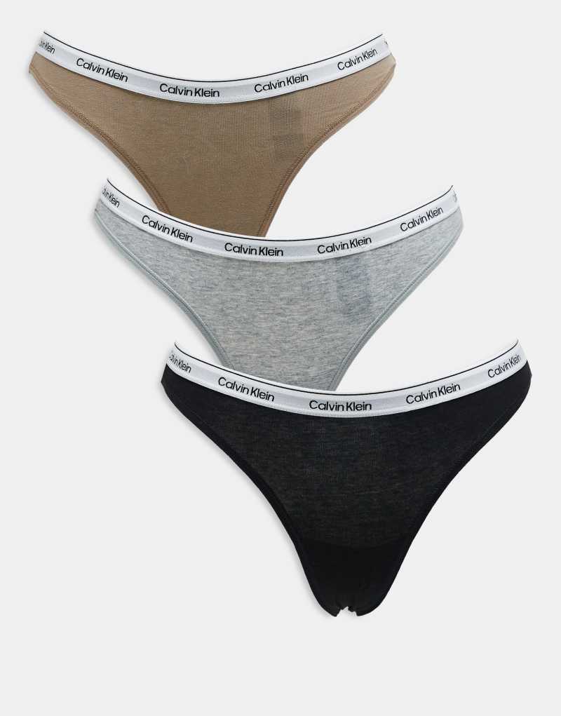 Calvin Klein Modern Logo 3-pack logo waistband thongs in multi Calvin Klein