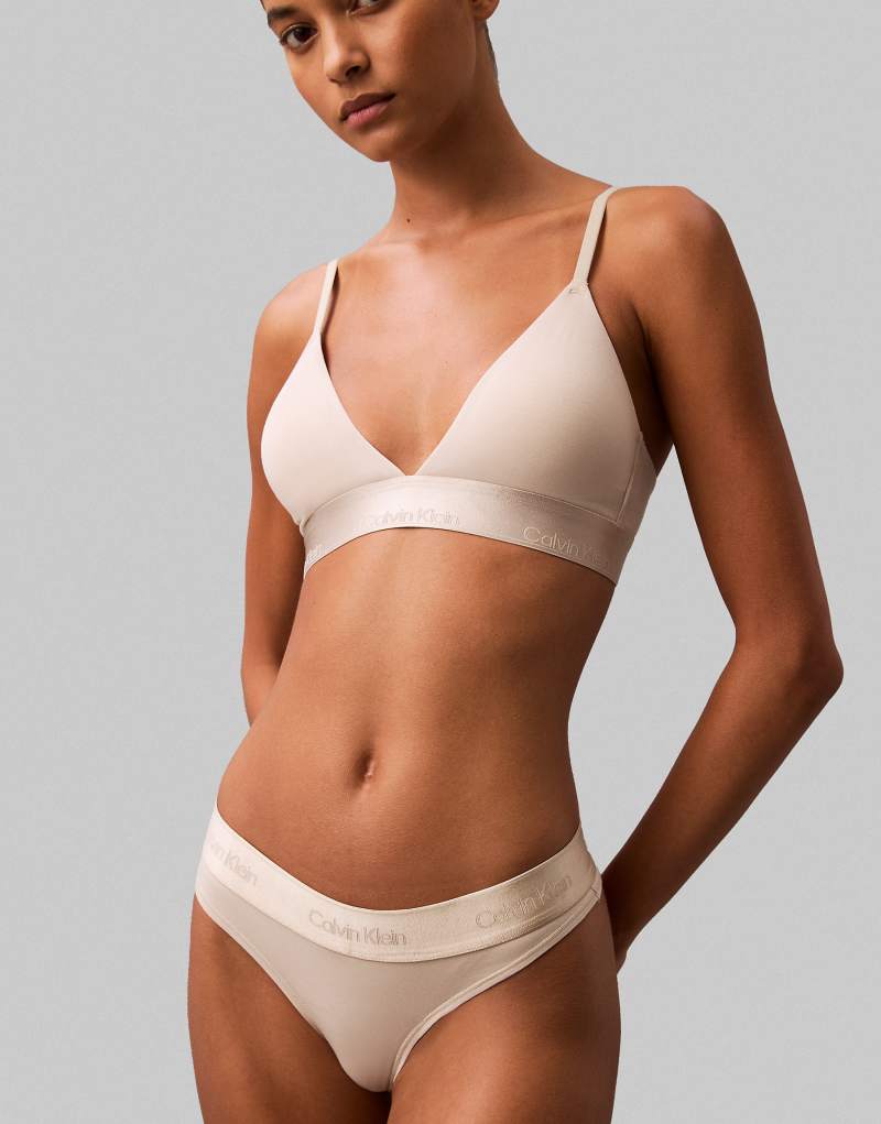 Calvin Klein Modern Cotton thong with metallic logo taping in cream Calvin Klein