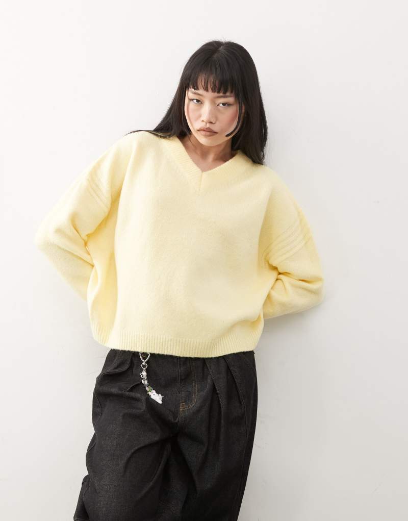 COLLUSION fluffy knitted v neck sweater in lemon Collusion