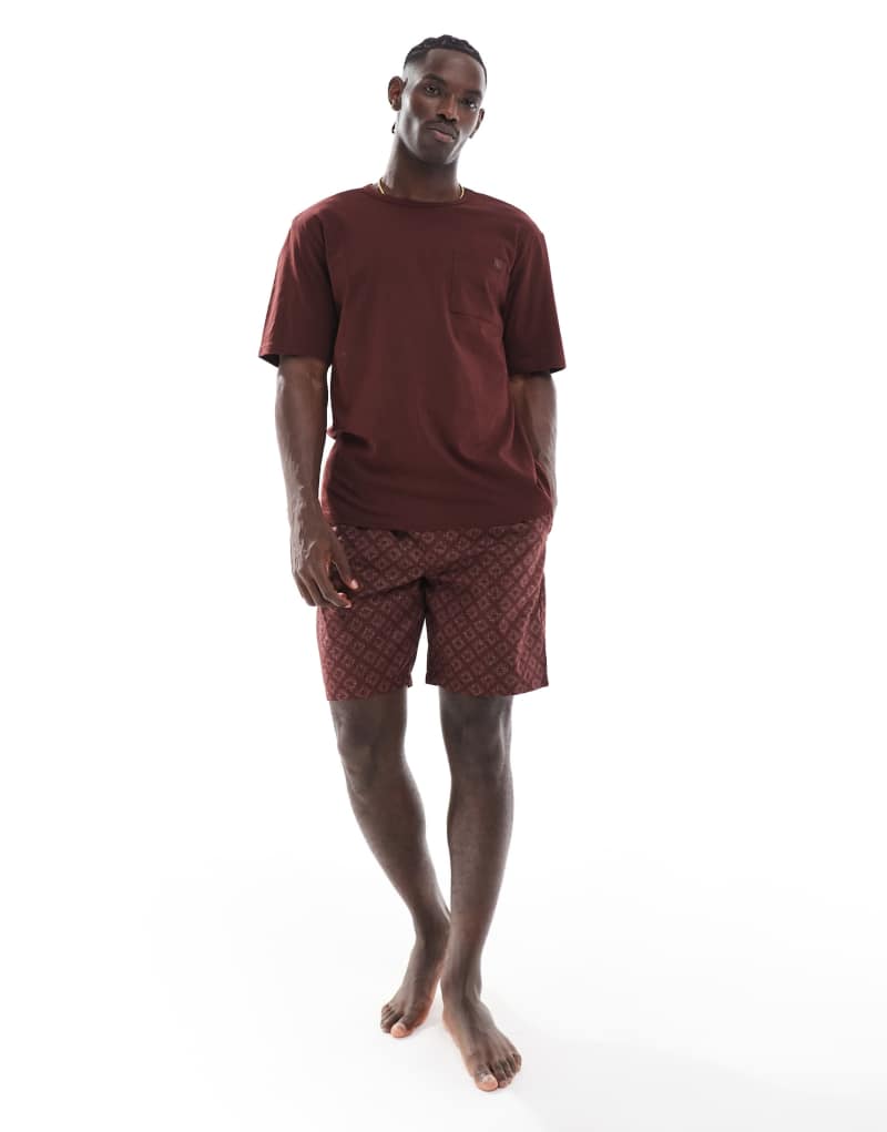 Calvin Klein CK Established sleep short set in red Calvin Klein