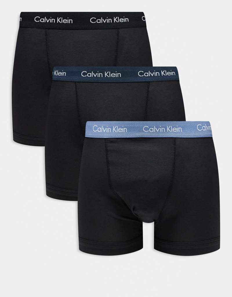 Calvin Klein 3-pack with blue waistbands in black - Exclusive to ASOS Calvin Klein