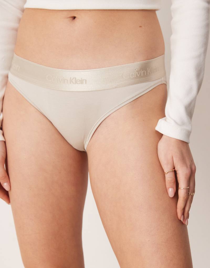 Calvin Klein Modern Cotton bikini brief with metallic logo taping in cream Calvin Klein