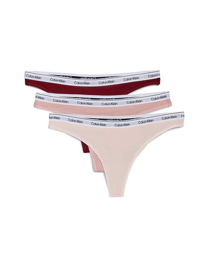 Calvin Klein Modern Logo 3 pack thong with logo waistband in pink Calvin Klein