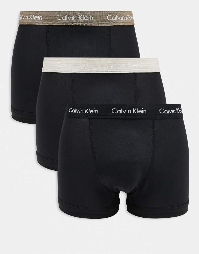 Calvin Klein 3-pack with beige waistbands in black - Exclusive to ASOS Calvin Klein