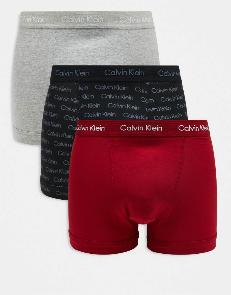 Calvin Klein Cotton Stretch 3 pack briefs in gray/red/logo print Calvin Klein