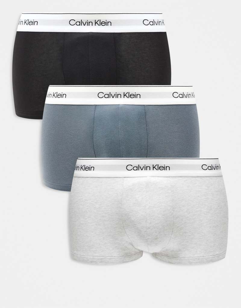 Calvin Klein Modern Cotton 3 pack low rise trunk in blue/gray/black Calvin Klein