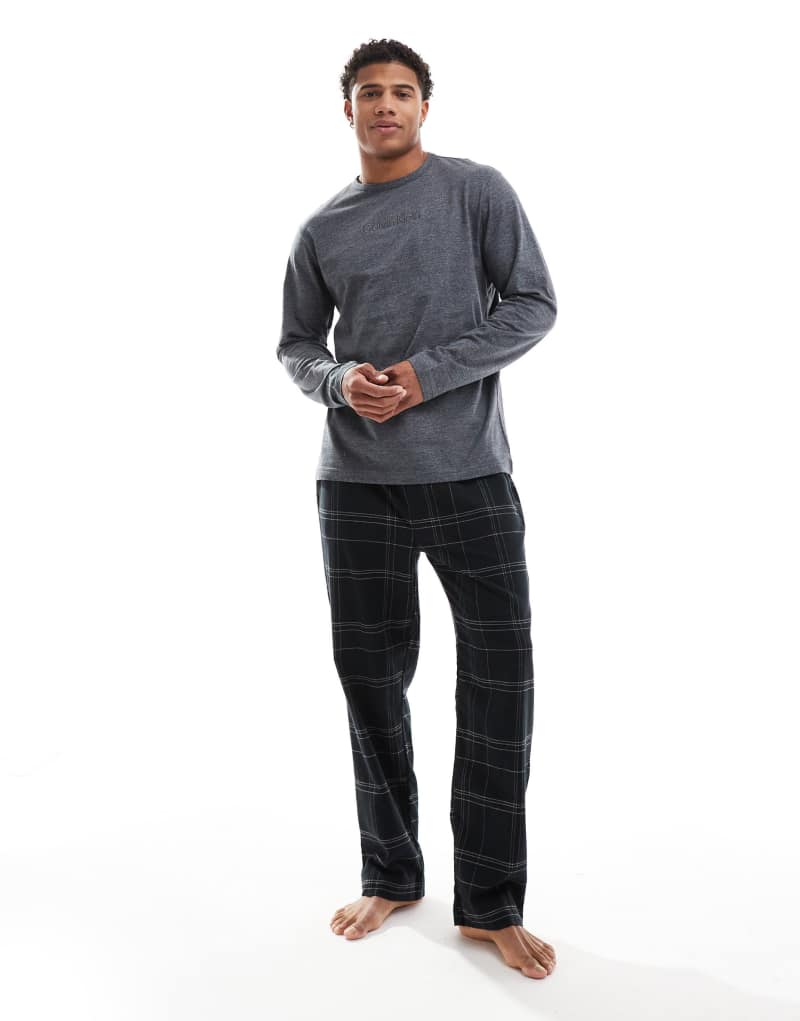 Calvin Klein flannel long sleep set in charcoal Calvin Klein