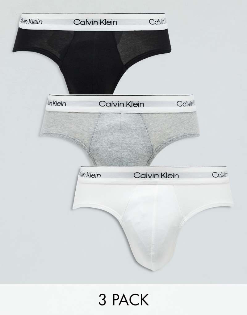 Calvin Klein Modern Cotton 3 pack hip briefs in black/gray/white Calvin Klein