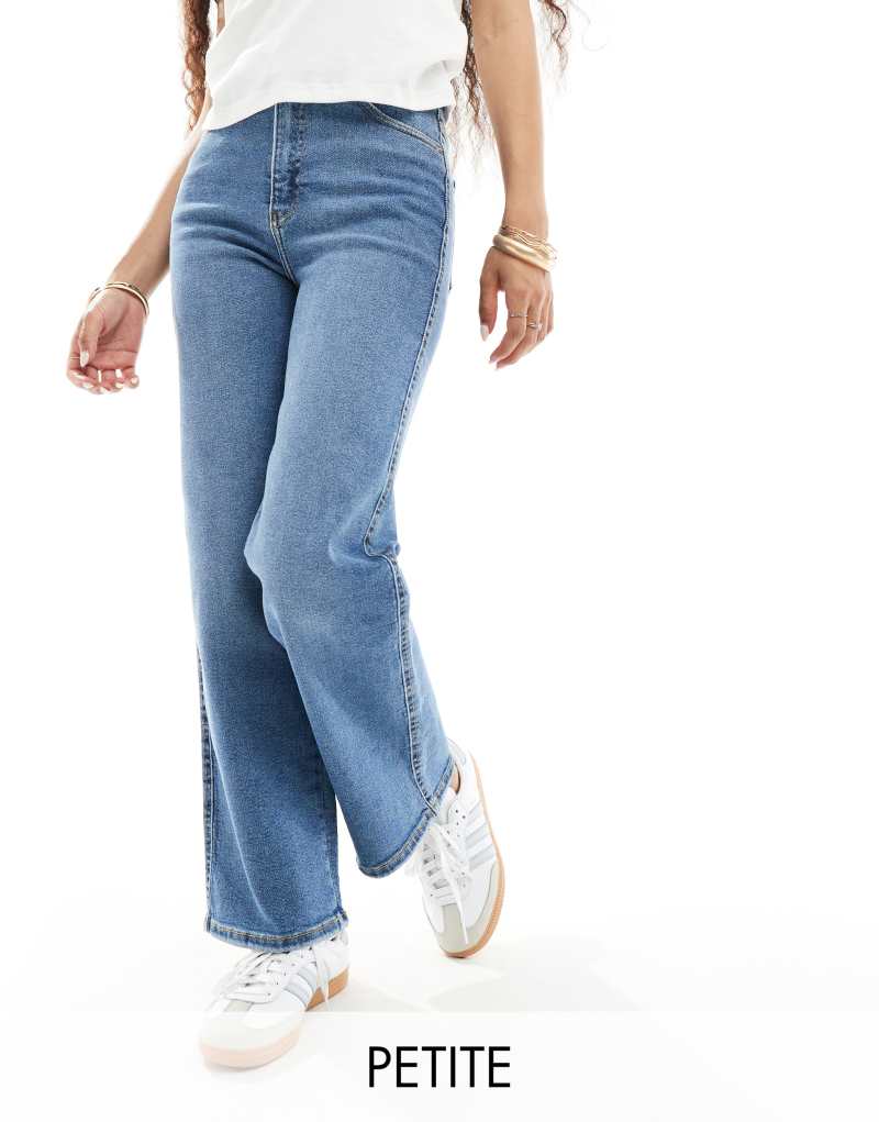 Dr Denim Petite Moxy straight leg jeans in cape sky worn hem wash Dr Denim