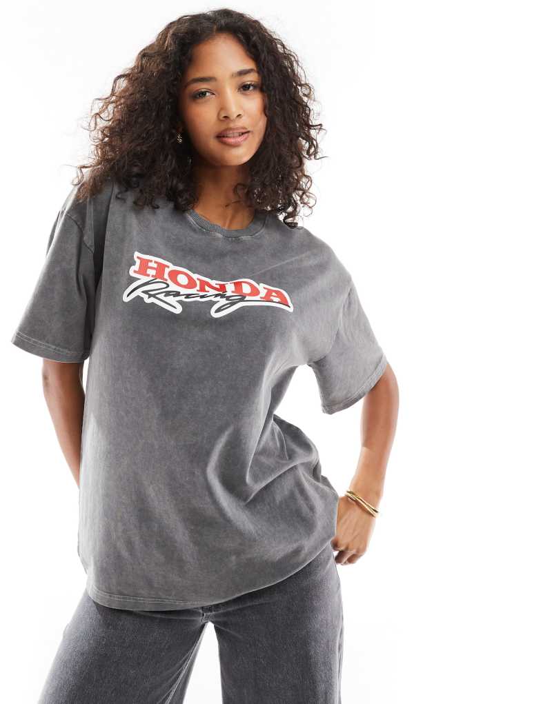 Daisy Street honda racing t-shirt in washed gray Daisy Street