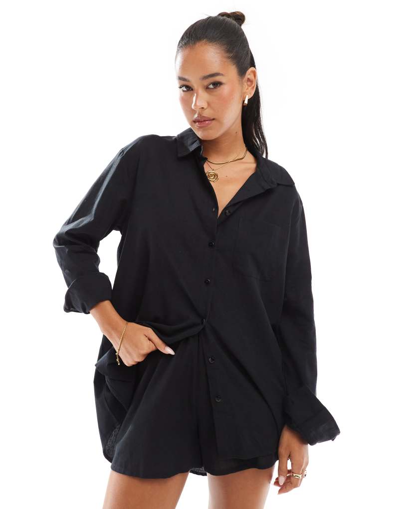 Esmee Exclusive oversized long sleeve beach shirt in black - part of a set Esmée