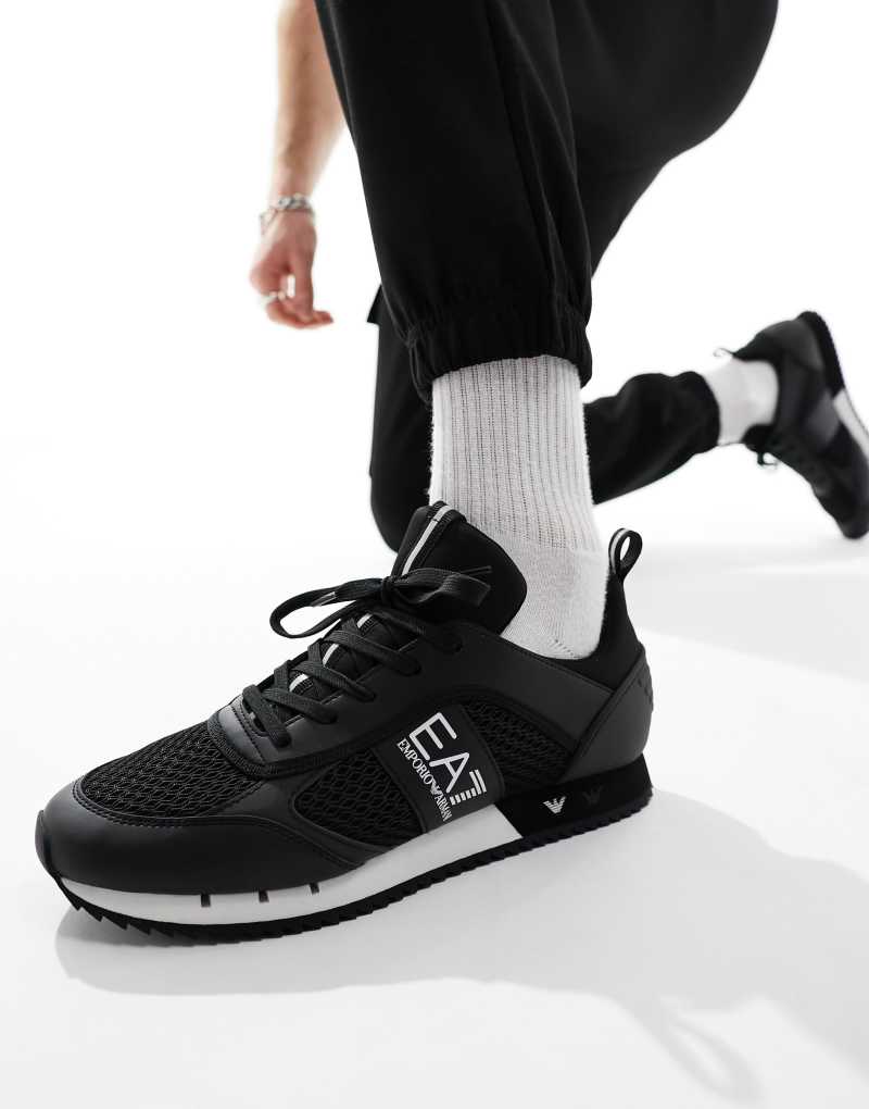 Armani EA7 logo mesh mix sneakers in black/white EA7 Emporio Armani