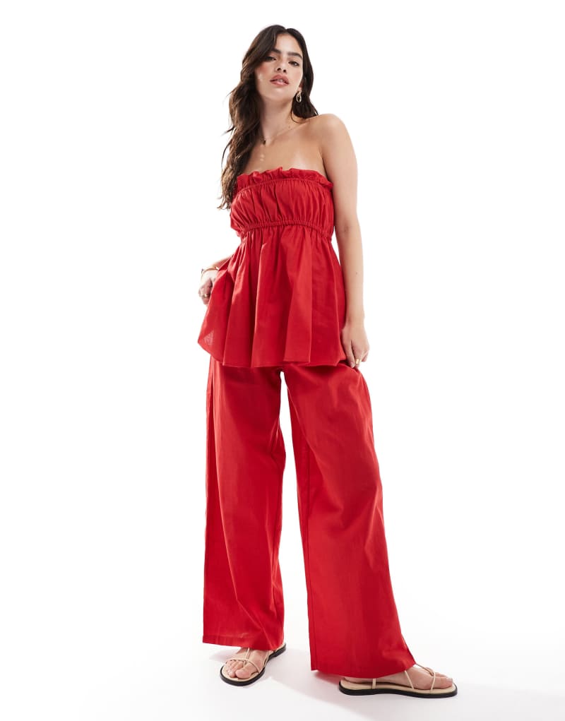 Esmee relaxed leg linen look pants in red Esmée