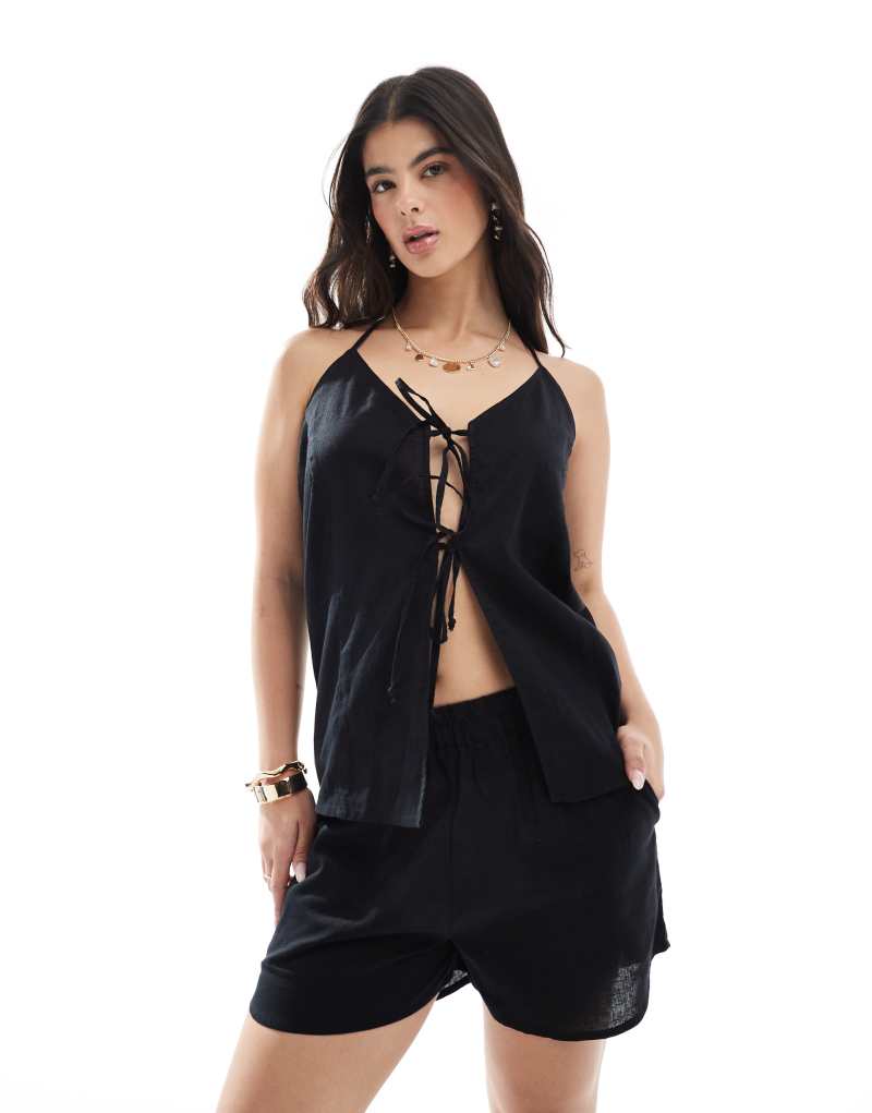 Esmee Exclusive halter tie front long line vest in black - part of a set Esmée