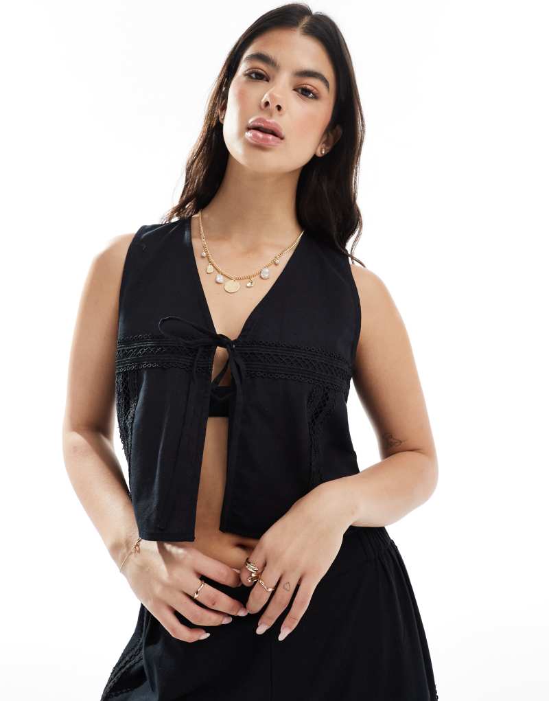 Esmee Exclusive lace panel vest in black - part of a set Esmée