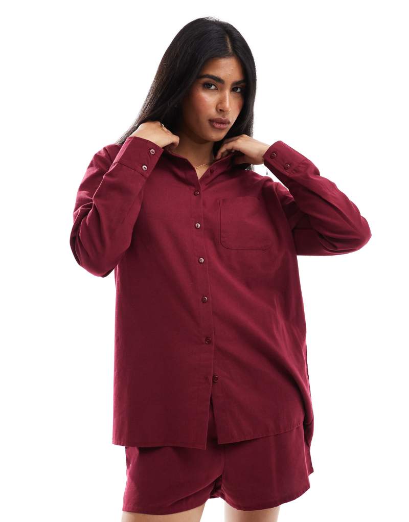 Esmee Exclusive oversized long sleeve beach shirt in cherry - part of a set Esmée