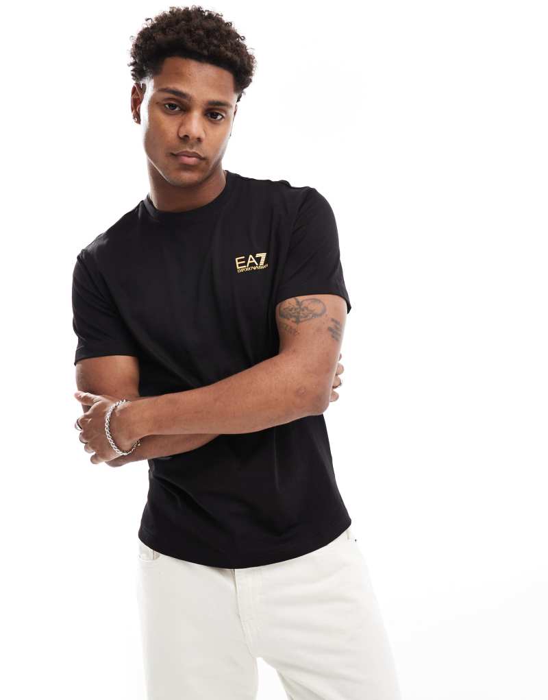 EA7 T-shirt in black with gold chest logo EA7 Emporio Armani