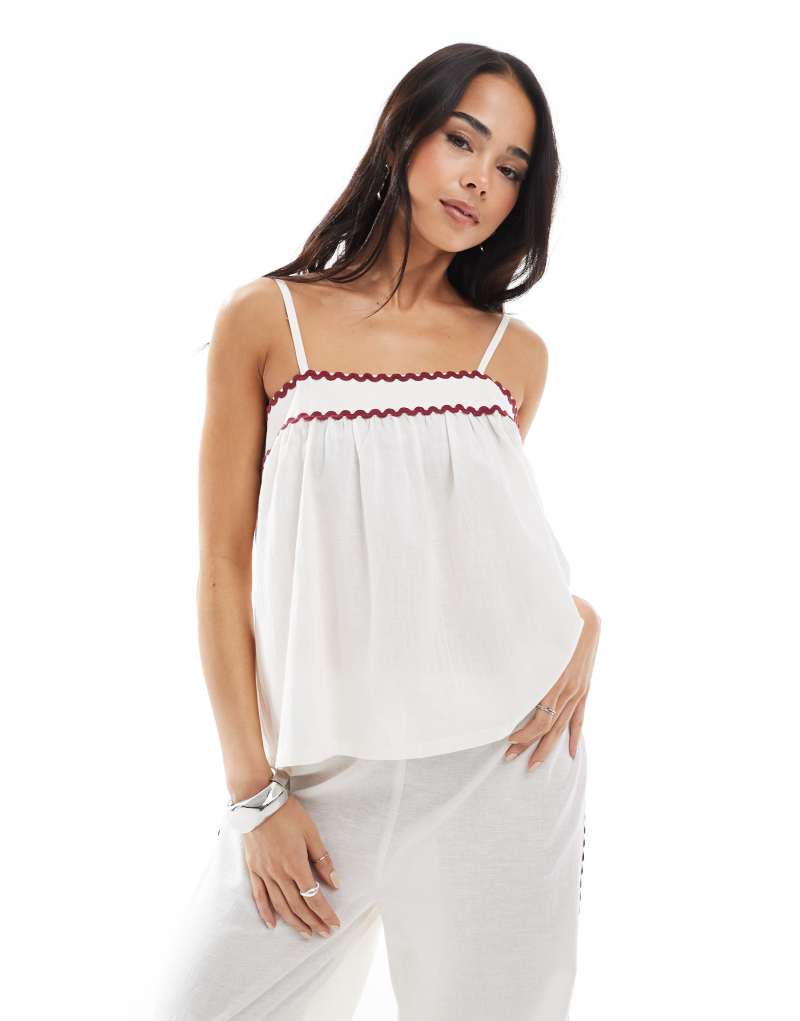 Esmée Exclusive ric rac cami beach top in white & red - part of a set Esmée