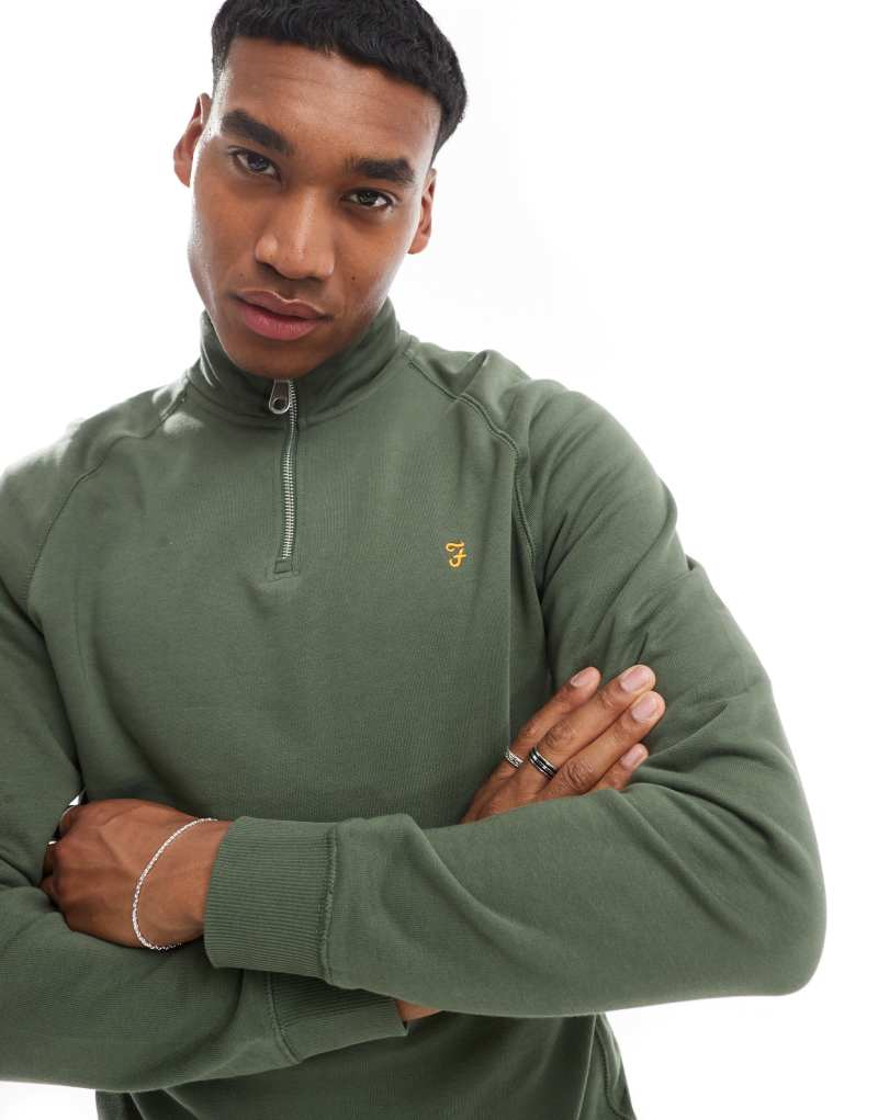 Farah jim half zip sweatshirt in khaki green Farah