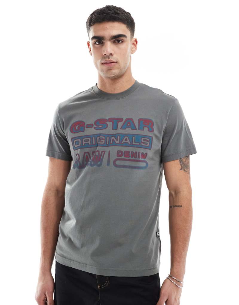 G-Star t-shirt in gray with gradient logo print G-Star Raw