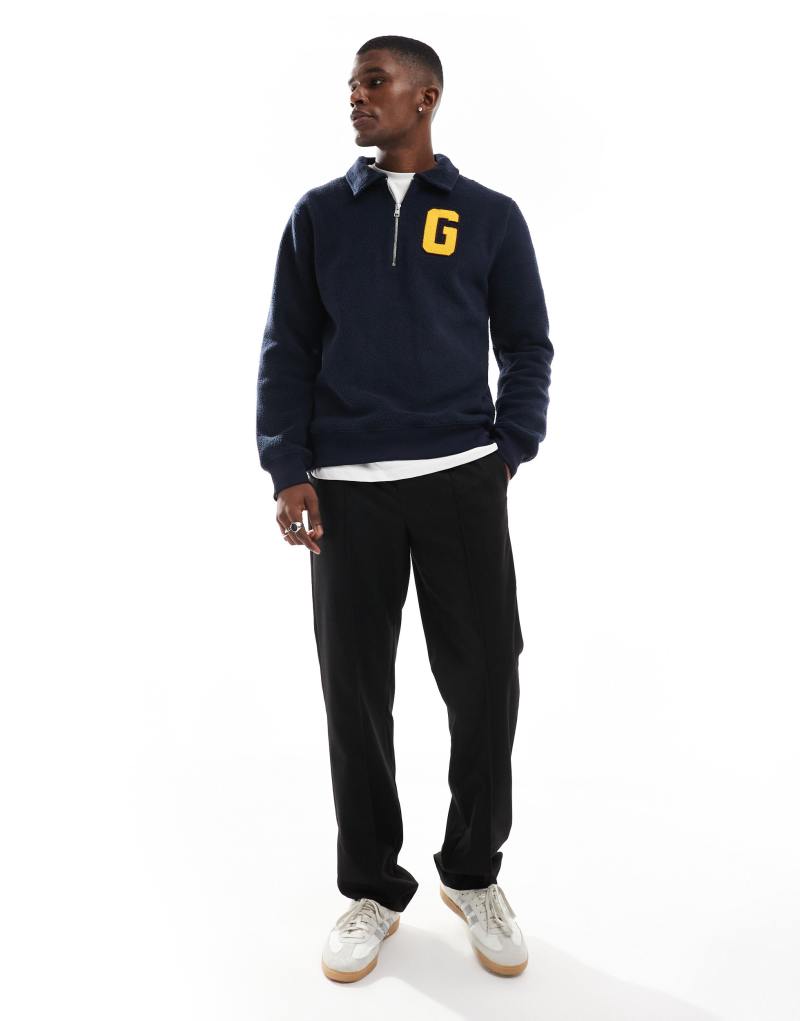 GANT half zip fleece sweater with varsity logo in navy Gant