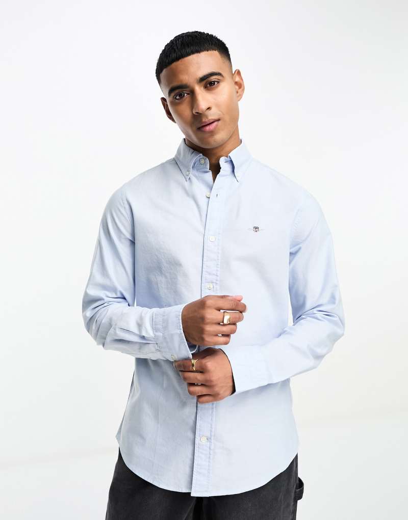 GANT icon logo slim fit oxford shirt in light blue Gant