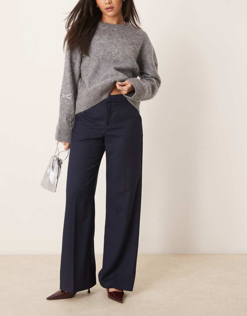 GINA TRICOT tailored wide leg pants in navy blue Gina Tricot