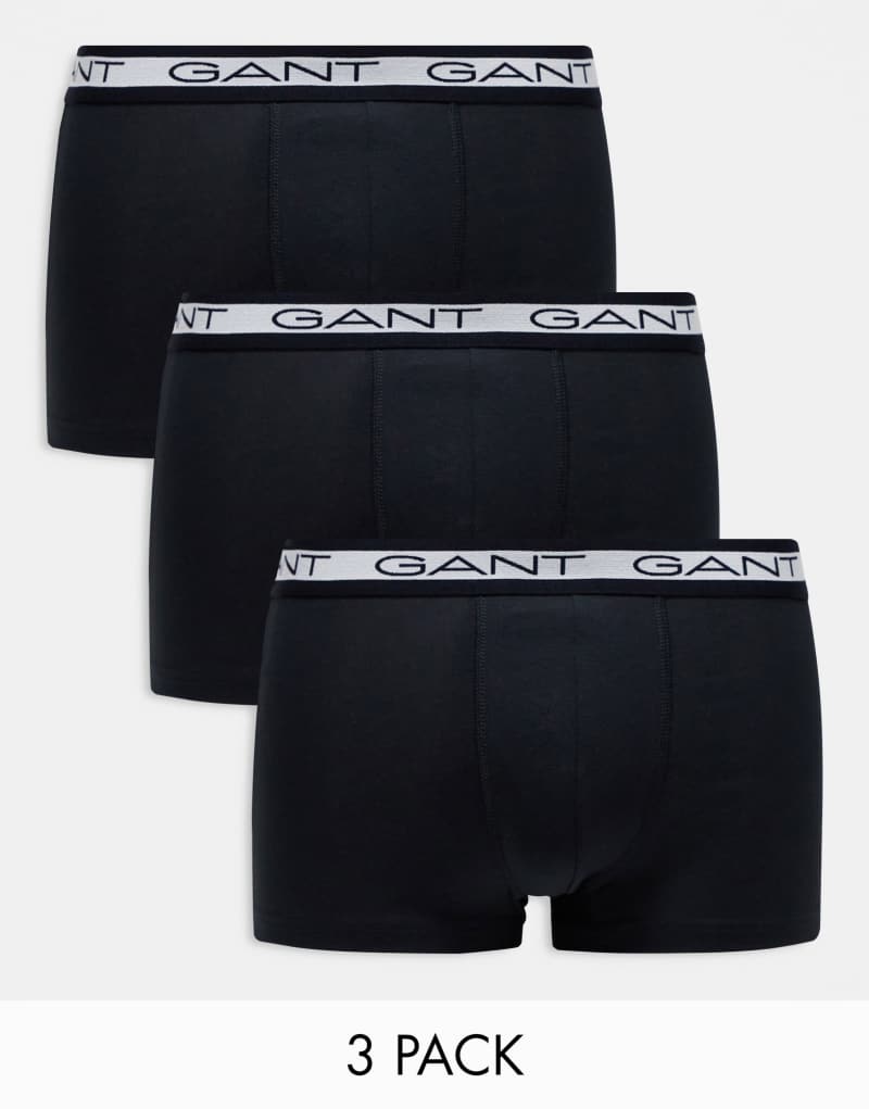 GANT 3 pack trunks with logo waistband in black Gant